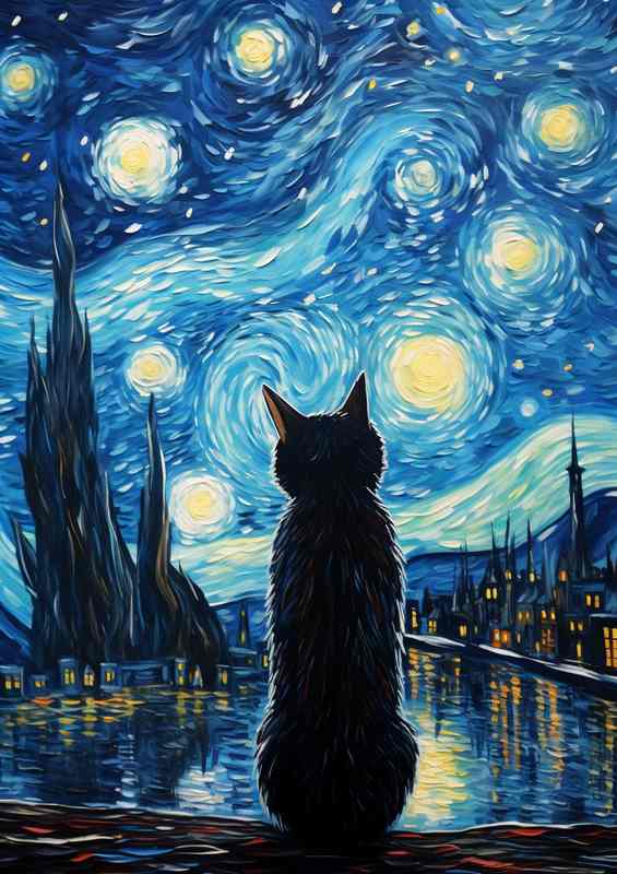 Moonlit Meows Cats Entranced by the Night Sky