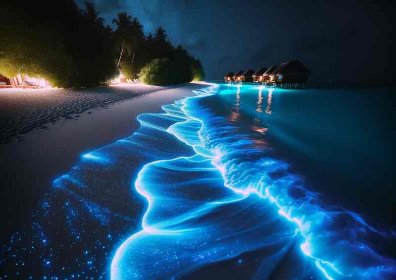 Glowing Beach Maldives Bioluminescent Waves Metal Poster