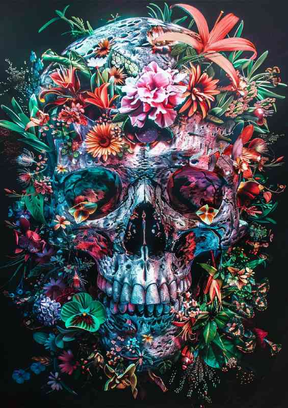 Skull with flowers and plants