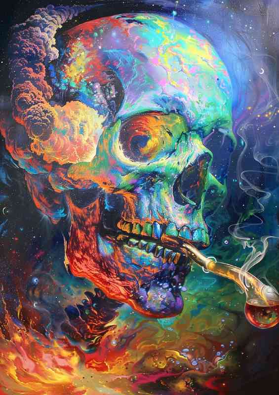 Skull with glass pipe and amazing colours