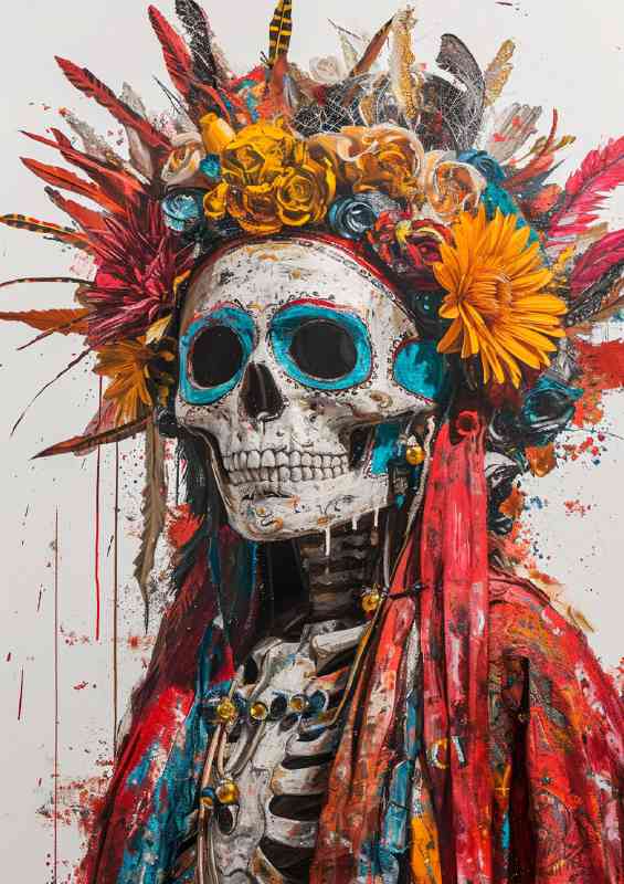 Skull with long robe and head flowers