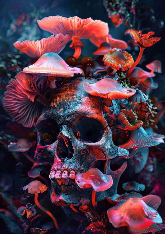 Skull with lots of different mshrooms
