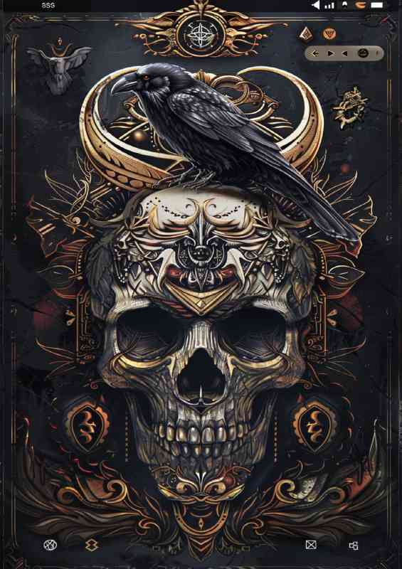 Skull with raven on its head