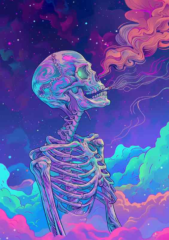 skeleton in space with vibrant colours
