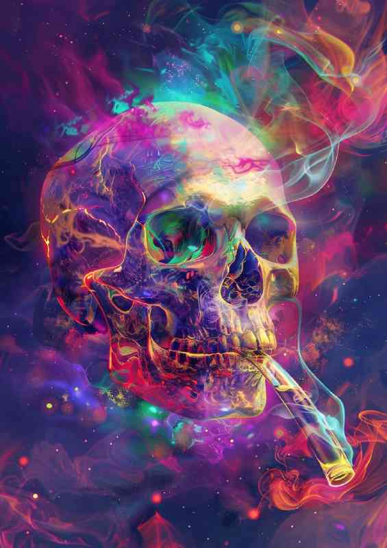 skull with a glass pipe neon colours