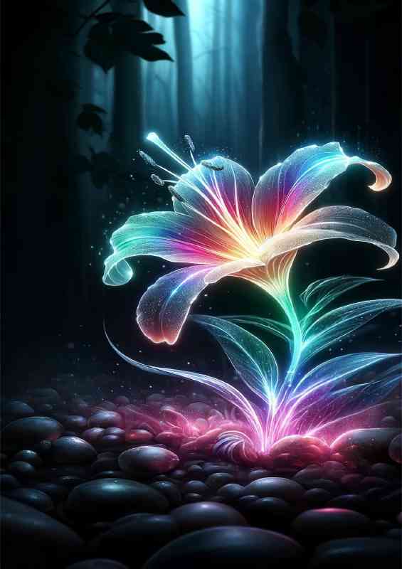 Luminous neon lily its petals glowing with a rainbow of colors