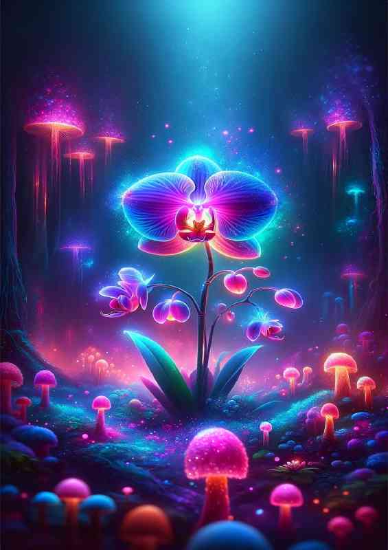 Radiant neon Orchid its petals displaying electric blues and pinks