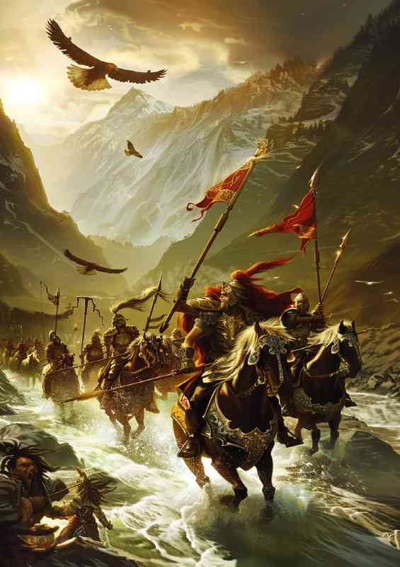 Horseback Warriors with flying Eagle