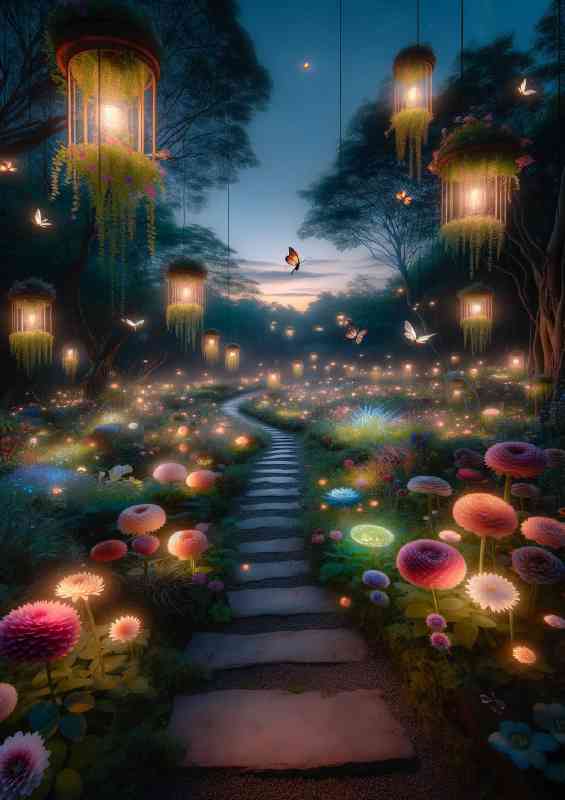 Garden where flowers and plants float gently in the air