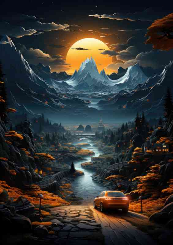 Midnight moon looking down the valley