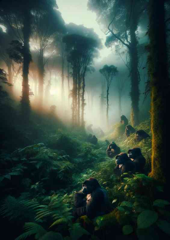Mysterious beauty of a misty mountain gorilla sanctuary