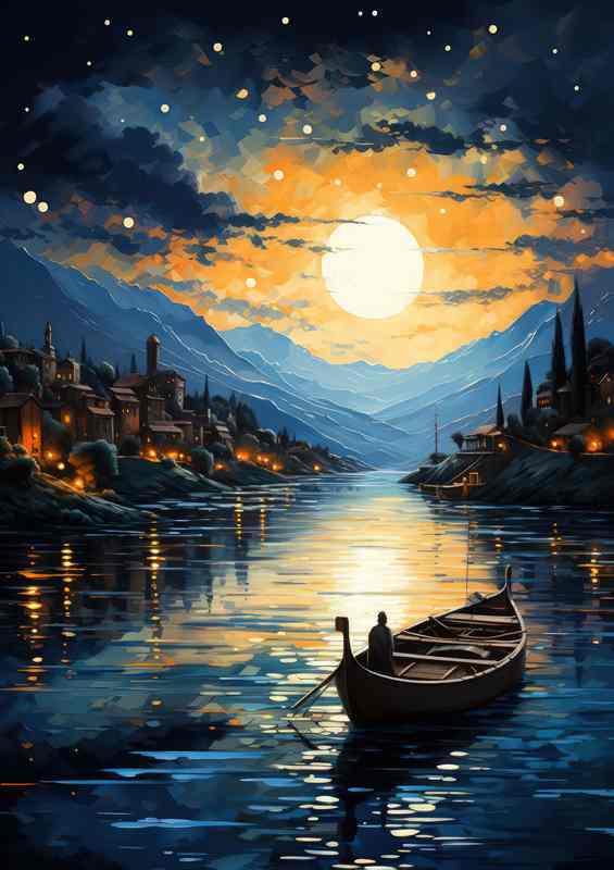 Boat Adrift Cosmic Dreams Overhead Shine mountains