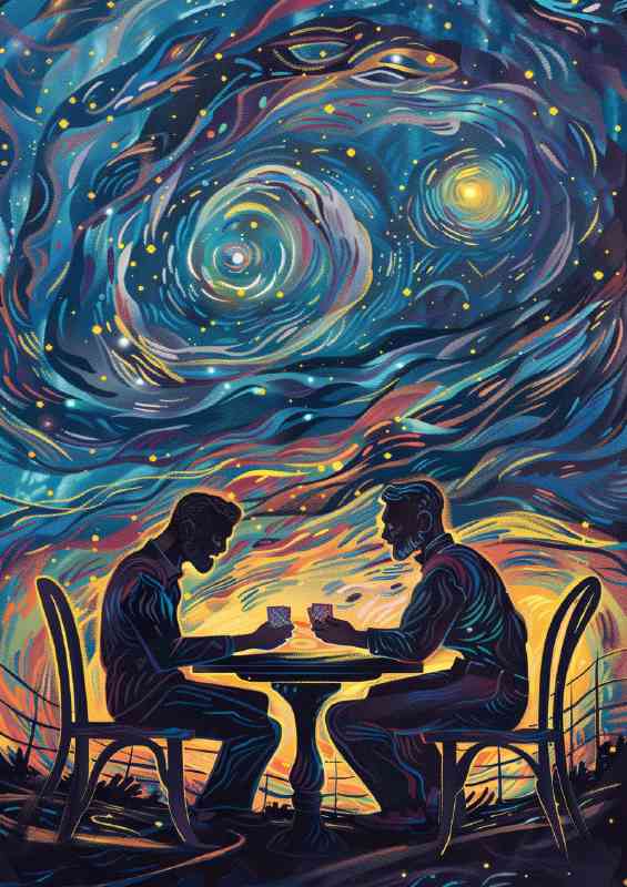 Two men sitting together playing with cards