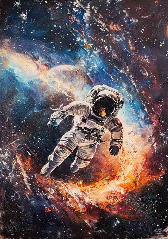 Astronaut cosmic galaxy and black hole