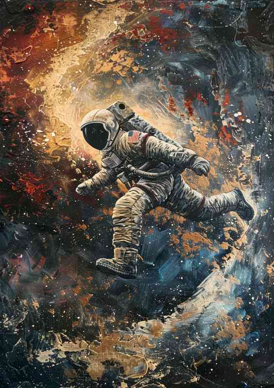 Astronaut flies over a cosmic galaxy | Metal Poster
