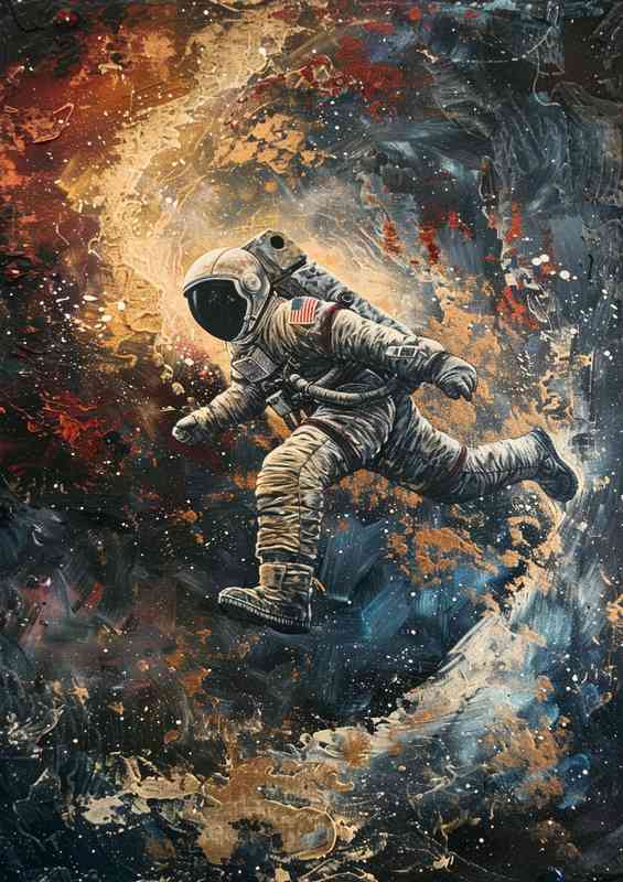Astronaut flies over a cosmic galaxy
