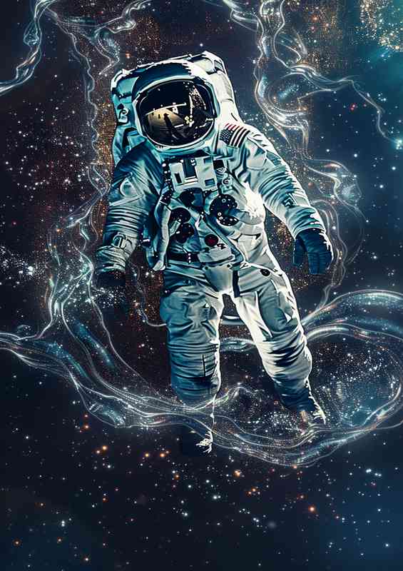 Astronaut floating stars and swirls in the galaxy | Metal Poster