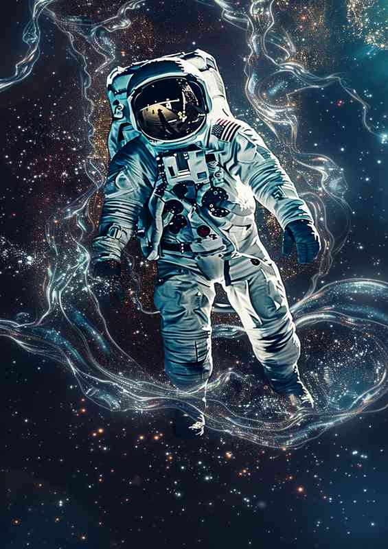 Astronaut floating stars and swirls in the galaxy