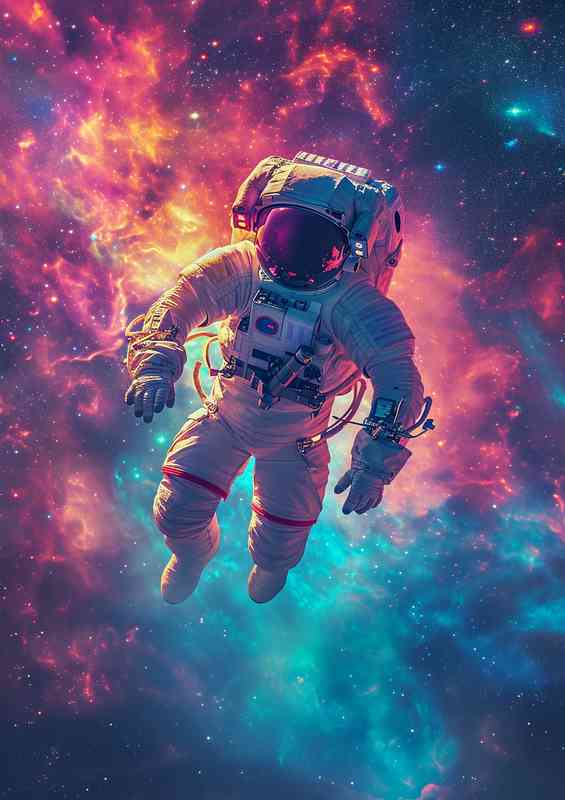 Astronaut flying in space with amazing colours