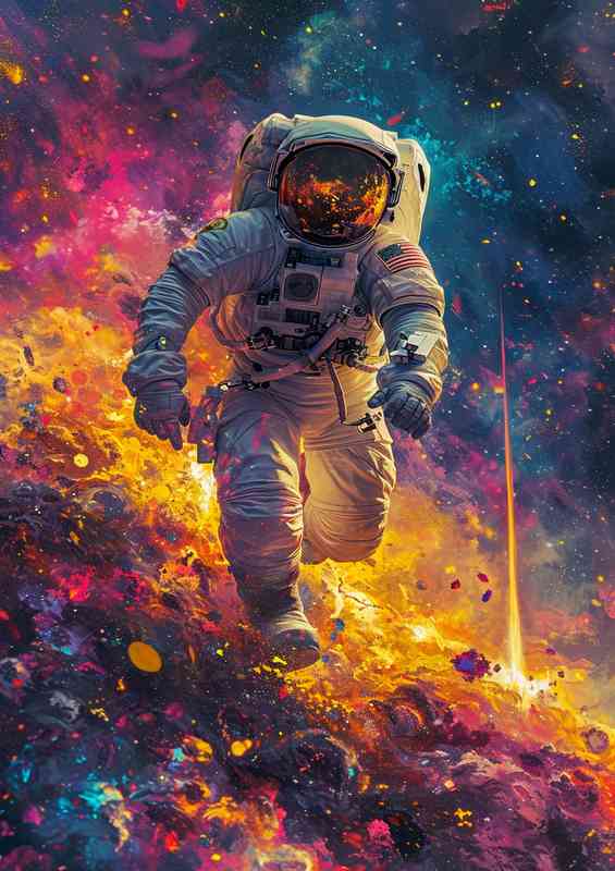 Astronaut in coloured cloud space