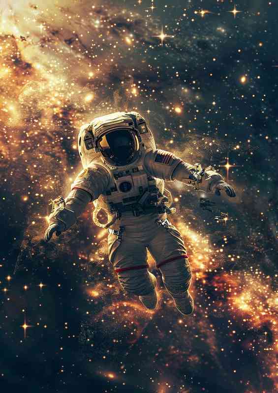 Astronaut in space and surrounded by a galaxy