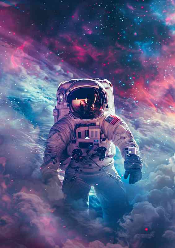 Astronaut in space and surrounded by a galaxy clouds