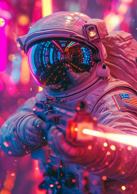 Astronaut in space suit in neon colours