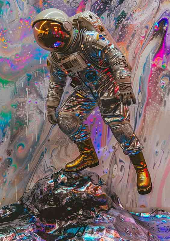Astronaut in space wearing a suit and space boots