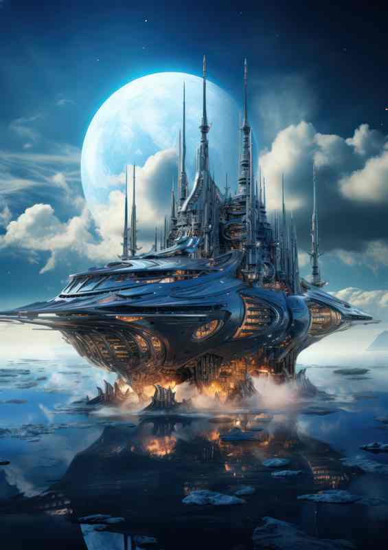 Cosmic Ship Embraces the Moons Glow