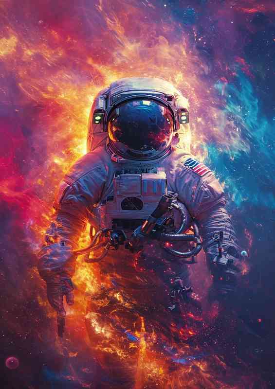 Astronaut in space with clour clouds