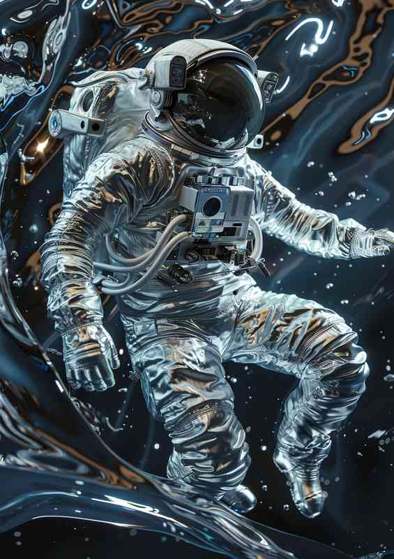 Astronaut is floating with stars and swirls