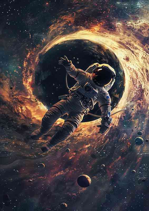 Astronaut space above a giant black hole