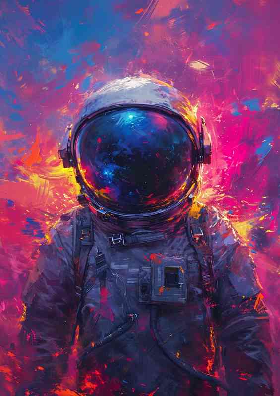 Astronaut with a array of colours in space