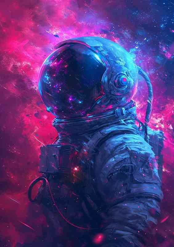 Astronaut with pinks and purple clouds