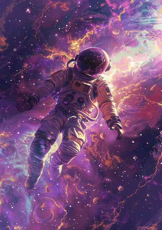 Astronaut with purple space matter | Metal Poster