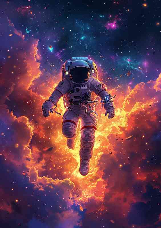 Flying astronaut flying through space