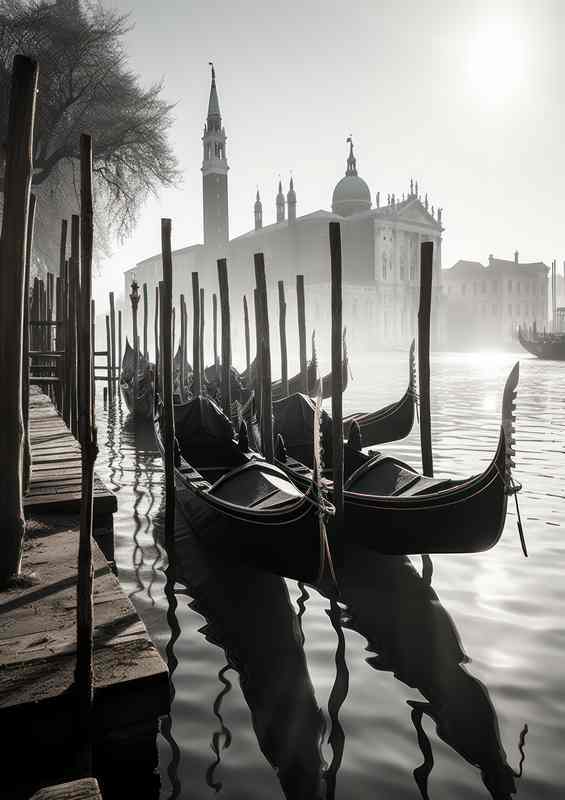 Docks Whisper Gondolas Black and White Dream