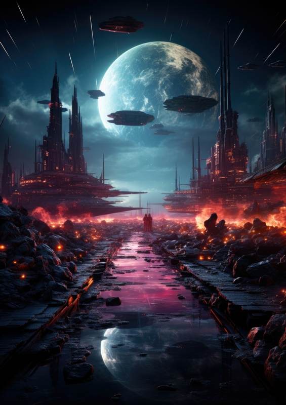 Neon cosmic space battle