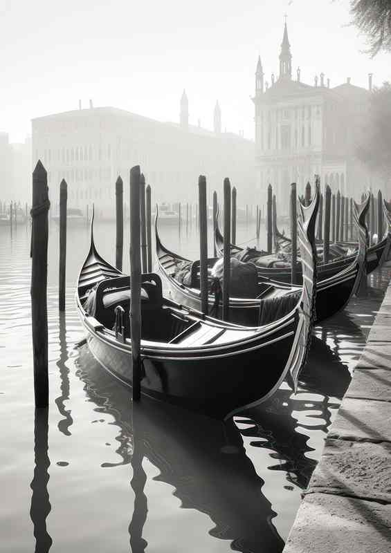 Docks greyscale Embrace Gondolas Await Journey