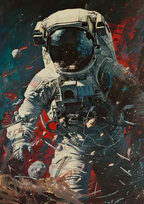 Space Astronaut with flying debris