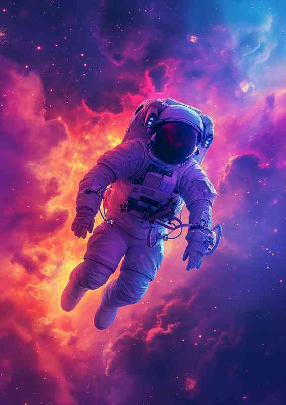 Spaceman flying through the clouds