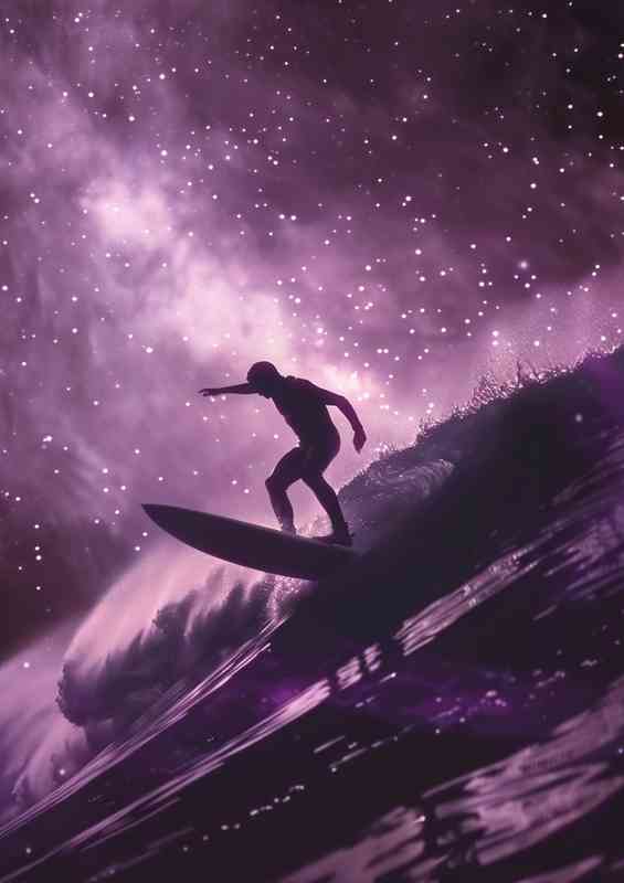 Surfboarder on a surfboard in space