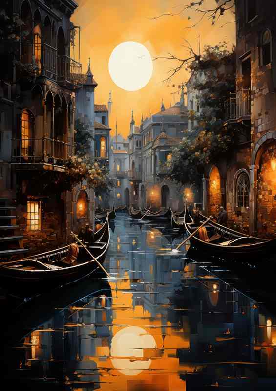 Moonlit Canals Boats Drift In Nights Caress