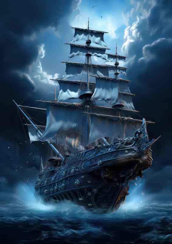 Moonlit Voyage Galleon Sails Midnight Waves