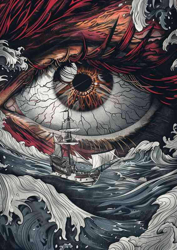Eye Ship in the ocean in the style of fantasy