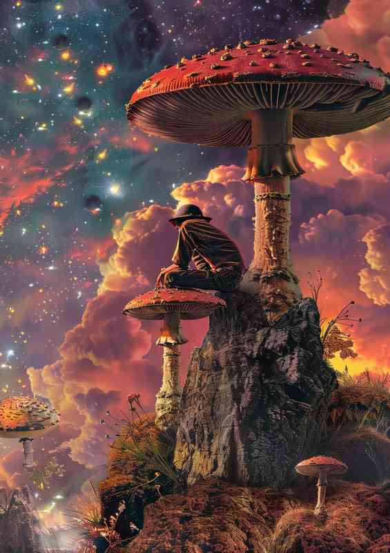 Man on a mushroom fantasy galaxy