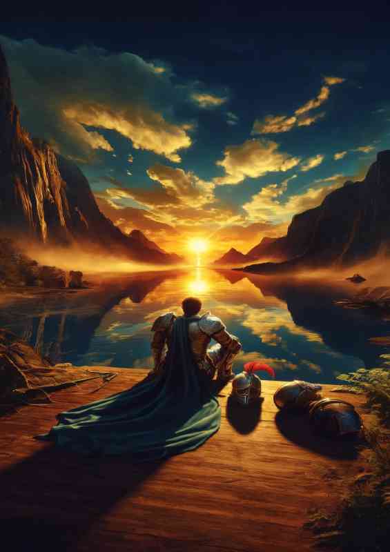 Peace after a victorious battle in a mythical landscape