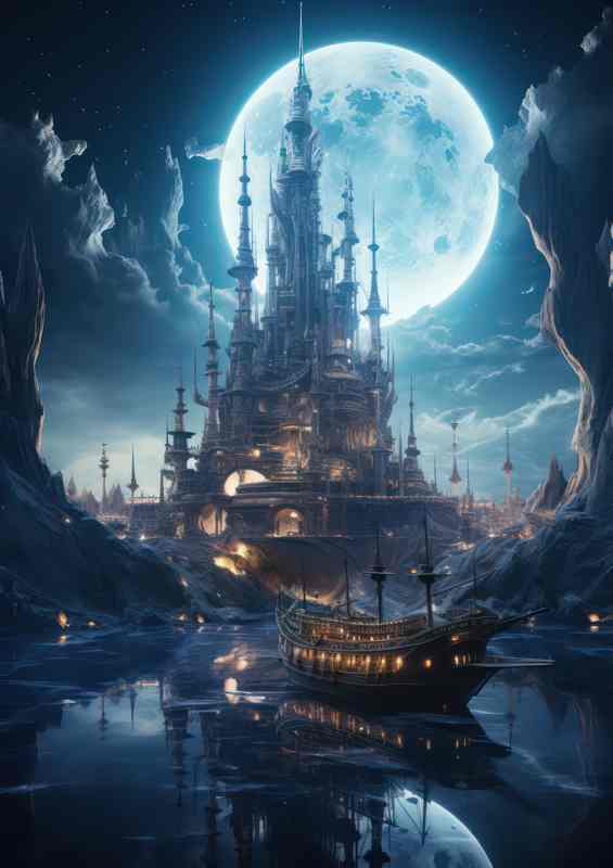 Moons Galleon Sails At Night