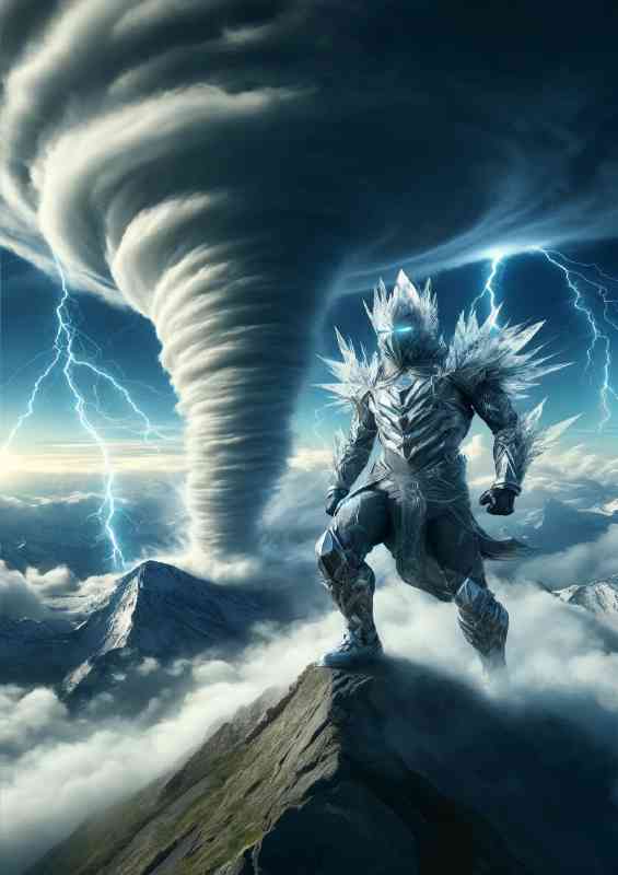 Warrior in air themed armor tornado on a high mountain