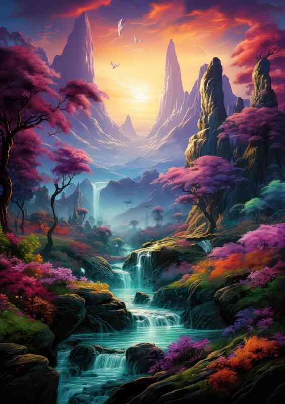 Mountain Majesty Rainbow Cascades With Falls